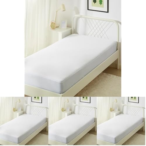 Amazon Basics Waterproof Mattress Protector, Full Size, 18-Inch Deep Pocket, White (Pack of 4)