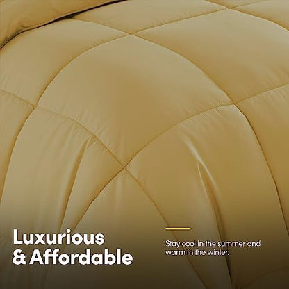 Sweet Home Collection 7 Piece Comforter Set Bag Solid Color All Season Soft Down Alternative Blanket & Luxurious Microfiber Bed Sheets, Camel, King