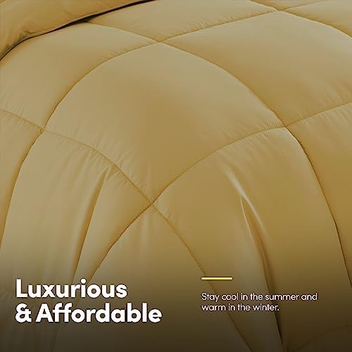 Sweet Home Collection 5 Piece Comforter Set Bag Solid Color All Season Soft Down Alternative Blanket & Luxurious Microfiber Bed Sheets, Camel, Twin