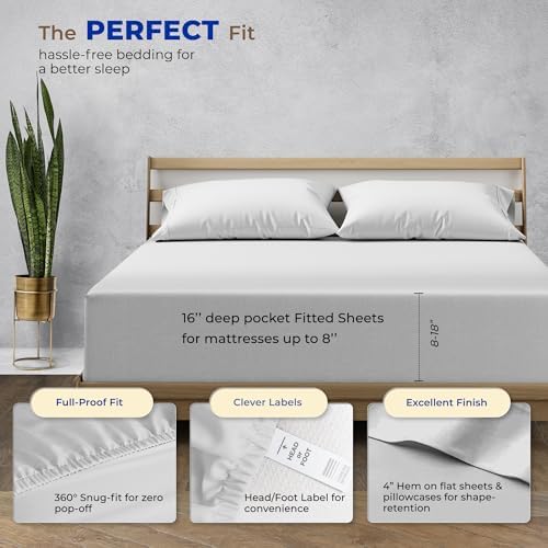 THREAD SPREAD Egyptian Cotton Sheets Queen Size - 1000 Series High Thread Count Cotton Queen Sheet Set (4 PC, Silver), 16" Snug Fit Deep Pocket, Cooling, Sateen Weave, Ultra-Soft Hotel Luxury Sheets