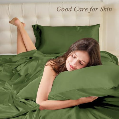 Vielit King Satin Pillowcase for Hair 2pc,Similar to Silk Pillow Cases, for Women Men,Olive Green,20x36 & Envelope Closure and 2 Satin Scrunchies