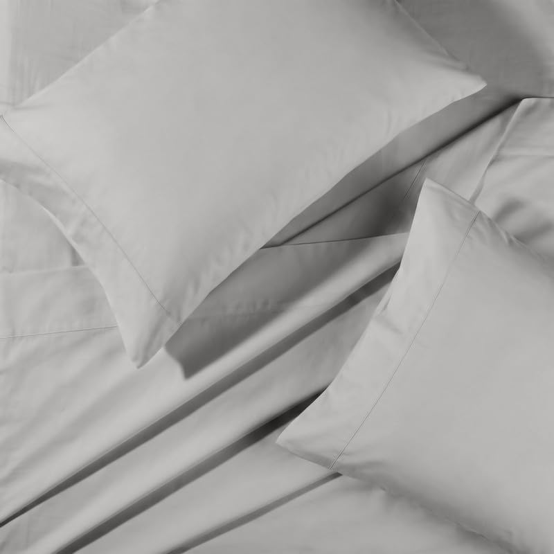 BIOWEAVES 100% Organic Cotton Sheets, 300 Thread Count 4-Piece GOTS Certified Bed Sheet Set Fits Mattress Upto 17" Deep Pocket, Soft & Silky Sateen Weave (Cal King, Silver)