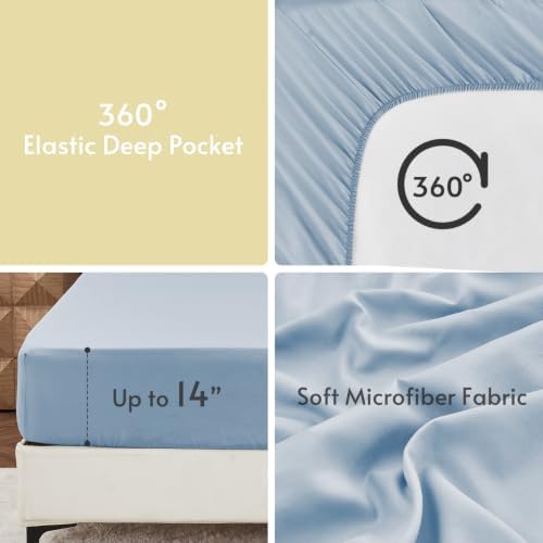 MUXHOMO 5 Pieces Twin Comforter Set, Reversible Bed in a Bag Twin Size, All Season Bedding Set with Comforter, Flat Sheet, Fitted Sheet, Pillowcases & Shams, Light Yellow & Light Blue