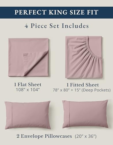 LANE LINEN King Sheets 100% Organic Cotton Percale Cooling Soft 4pc - Lilac