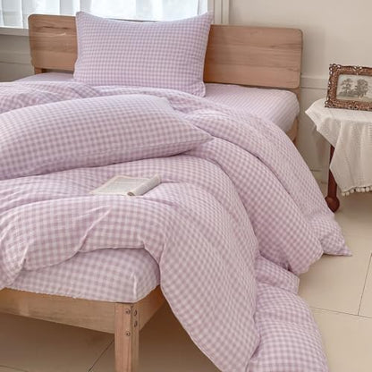 NSNLGSGC Purple Gingham Duvet Cover Set, King