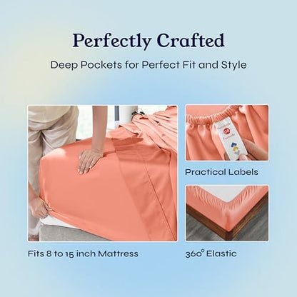 California Design Den Twin XL Sheets Set - Soft 400 Thread Count Sateen, Natural 100% Cotton Bed Sheets Twin XL, Deep Pockets with All Around Elastic for a Snug Fit, Durable Bedding - Bright Salmon
