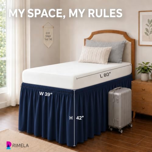 Dorm Room Bed Skirt Twin XL 42" Drop, College Split Corner Bedskirt, Navy