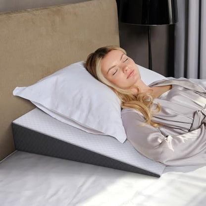 Kolbs Bed Wedge Pillow for Sleep Apnea, Acid Reflux and Back Pain Relief, Anti Snore Pillow, Premium Foam Wedge Cushion with Chic Jacquard Cover - Headboard Wedges for Sleeping (5" Gentle Incline)