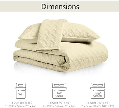 FLYMME Quilts Queen Size,Lightweight Butter Yellow Bedspreads,Basket Weave Pattern,Ultra Soft Microfiber Bed Coverlet 3 Pieces for All-Seasons (1 Quilt,2 Shams)