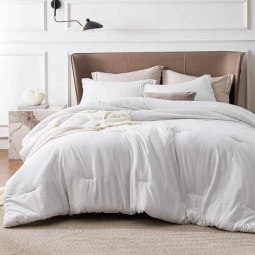 Bedsure Grayish White Queen Comforter Set, Cationic Dyed Bedding Set 3 Pcs