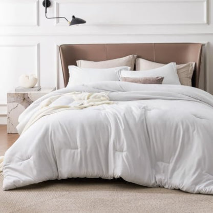 Bedsure Grayish White Queen Comforter Set, Cationic Dyed Bedding Set 3 Pcs