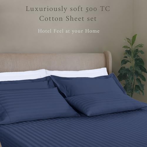 Threadmill 500TC Cotton Queen Sheet Set, Damask Stripe, Folkstone Blue