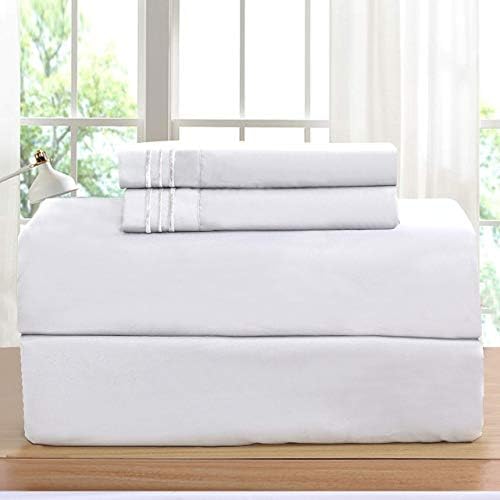 Elegant Comfort Luxurious Bed Sheets Set on Amazon 1500 Premier Wrinkle,Fade and Stain Resistant 4-Piece Bed Sheet Set, Deep Pocket, Queen White