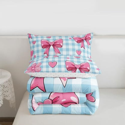 jejeloiu Bowknot Comforter Set Twin Size Bedding Set for Kids Boys Girls