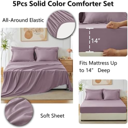 CozyLux Twin Comforter Set Dusty Purple, 5 Pieces Bed in a Bag Twin Comforter Set with Sheets, Grayish Purple Bedding Sets with Down Alternative Comforter, Sheets, Pillowcase & Sham, Soft Bed Set