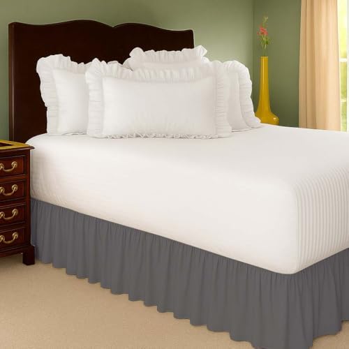 Mattress-Homes Ruffled Bed Skirt Split Corners with Platform, Tailored Fit Wrinkle Free Ultra-Soft Microfiber Dust Ruffle, Upto 21" Drop, Twin, Dark Grey