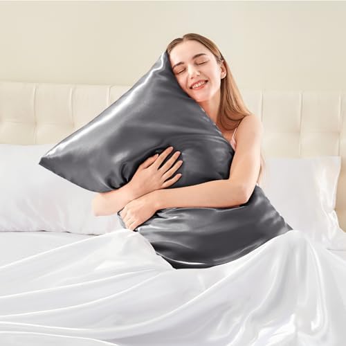 BEDELITE Satin Pillowcases, Queen Size 20x30 Inch, Dark Grey, Set of 4