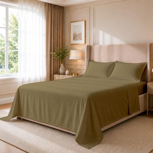 Cottingon 4 PC Olympic Queen Sheets, 15" Deep, Egyptian Cotton, Taupe