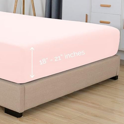 Elegant Comfort 1500 Premium Hotel Quality 18-21 Inches Deep - Extra Deep Pocket Single Fitted Sheet for High Mattress, Luxury and Softest, Smart Pocket - Wrinkle Free, Twin/Twin XL, Blush Pink