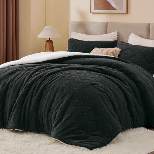 BEDELITE Fluffy Sherpa Twin Comforter Set,Black