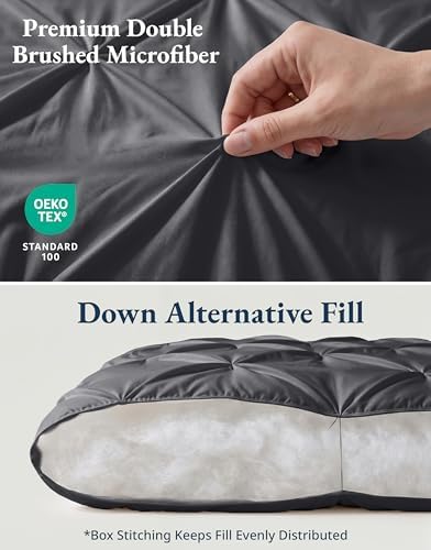 LANE LINEN 7 Piece King Comforter Microfiber Down Alternative Soft - Grey