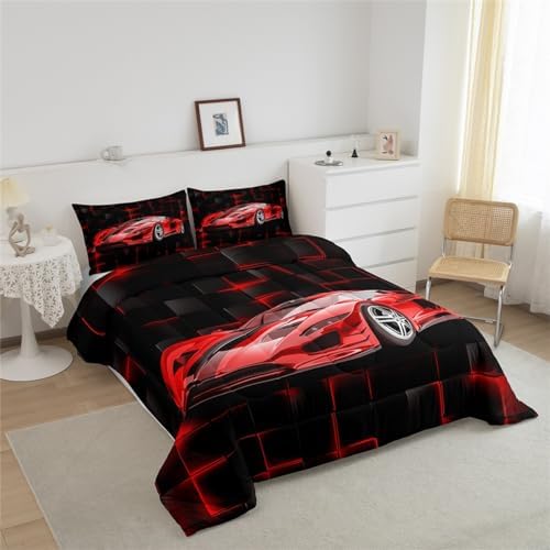 Feelyou Kids Red Race Car Comforter Set Queen Size Speed Sports Car Bedding