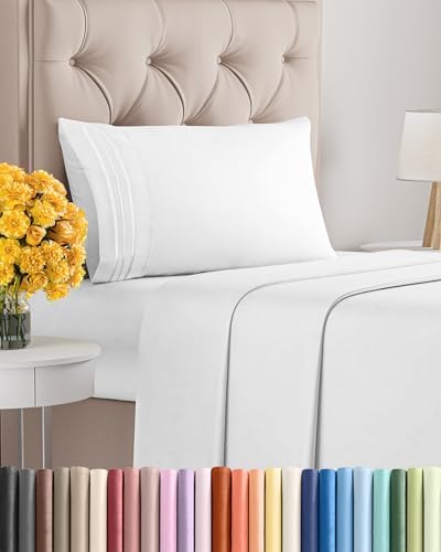 Twin Size 3 Piece Sheet Set - Ultra Soft & Cooling Sheets - Bright White