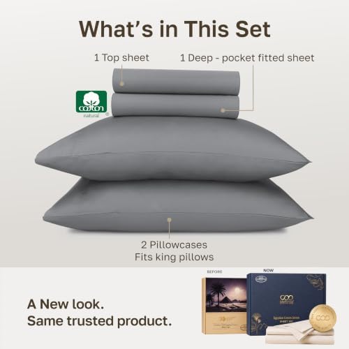California Design Den 100% Egyptian Cotton King Size Sheets Deep Pocket Set