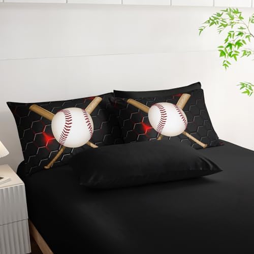 HOSIMA Teens 7Pcs Baseball King Comforter Set with Sheets Sports Bedding.