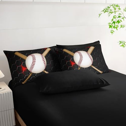 HOSIMA Teens 7Pcs Baseball King Comforter Set with Sheets Sports Bedding.