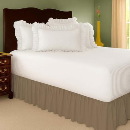 Mattress-Homes Ruffled Bed Skirt Split Corners with Platform, Tailored Fit Wrinkle Free Ultra-Soft Microfiber Dust Ruffle, Full 18" Drop, Taupe