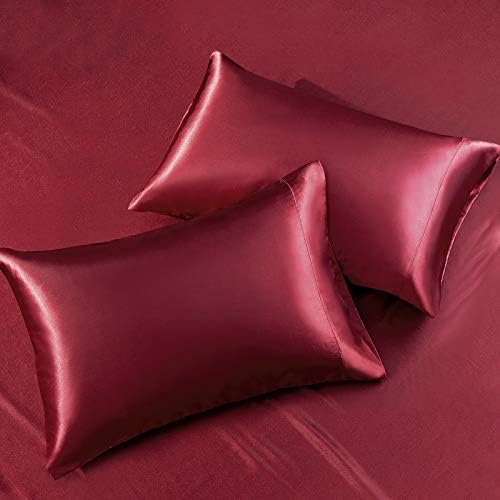 SiinvdaBZX 4Pcs Satin Sheet Set King Size 15-Inch Deep Pocket, Burgundy