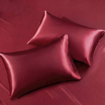 SiinvdaBZX 4Pcs Satin Sheet Set King Size 15-Inch Deep Pocket, Burgundy