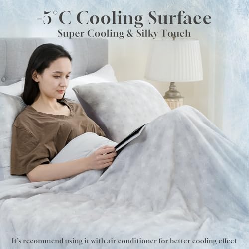 CHOSHOME Cooling Comforter Cooling Blanket, Q-Max 0.45 Cool Sleeping Summer Blanket for Hot Sleeper Night Sweats, Super King 96" x 120", Light Grey