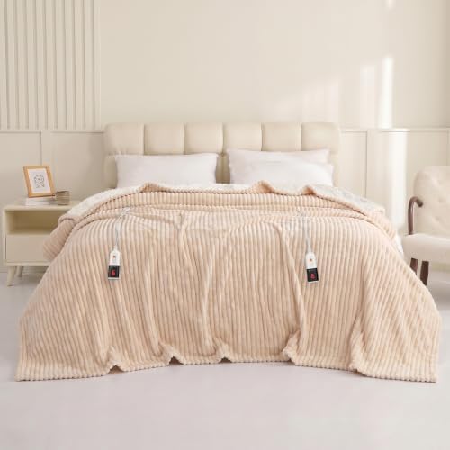 Reaks Heated Blanket Queen, 9 Heat Levels, 2-10H Auto-Off, 84"x90", Beige