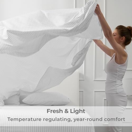 Mellanni Iconic 4-Piece, Ultra Soft Sheet Set (Queen, Pinstripe Gray)