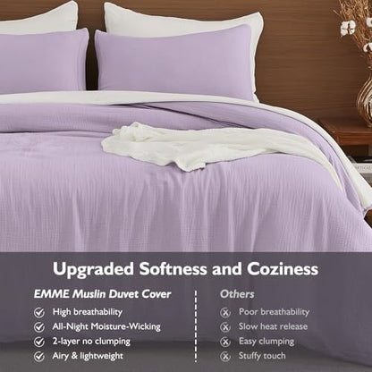 EMME Muslin Cotton Duvet Cover Set Linen Like Lavender Twin