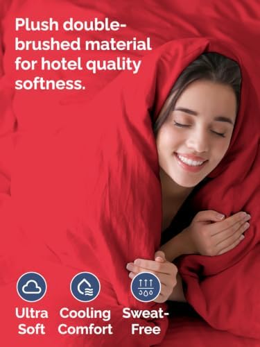 Duvet Cover Cal King Size - Soft 3 Piece with Zipper Closure - Red