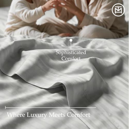 Threadmill 600TC Cotton Cal King Sheet Set, Sateen, Stripe, Light Grey