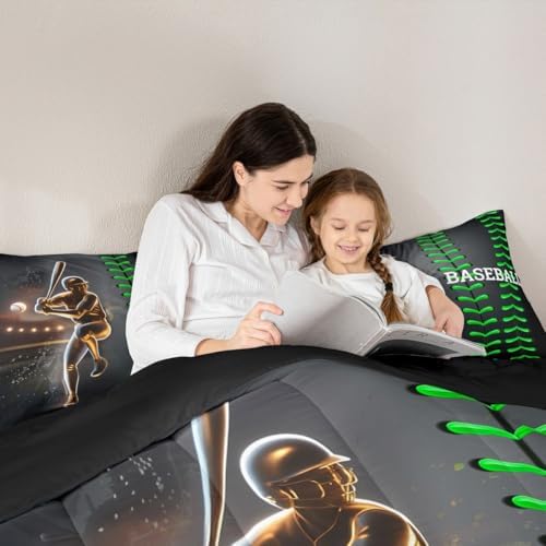 Erosebridal Baseball Bedding Set, Golden Athlete Comforter Set Full Size, Sports Games Down Comforter for Kids Boys Girls Bedroom Decor, Glitter Outer Space Duvet Insert for Living Room