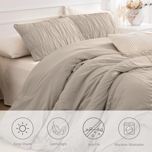 Masaca 120x120 Oversized Comforter King Size,Linen Like Textured Ruched California King Bed Comforter Set Soft Lightweight Fluffy Ruffle Farmhouse Shabby Bedding Set 3PCS