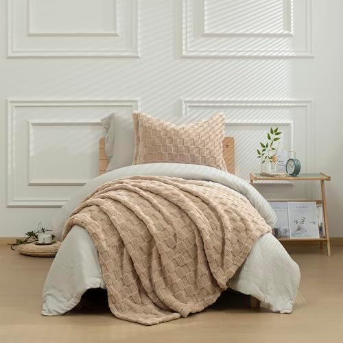 HIG 4pc 2-in-1 Twin-XL Comforter Set with Detachable Fluffy Blanket, Camel