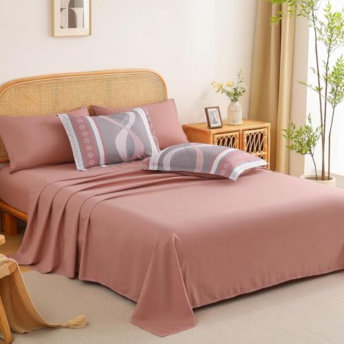 Anibedding Pink Comforter Set Full Size,8 Pieces Striped Bed in a Bag