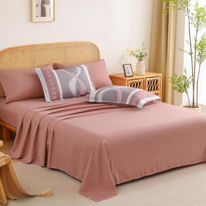 Anibedding Pink Comforter Set Full Size,8 Pieces Striped Bed in a Bag
