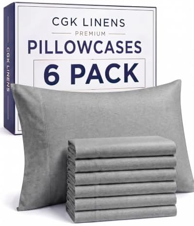 King Pillow Cases Set of 6 - Ultra Soft Pillowcase Covers - Heathered Grey