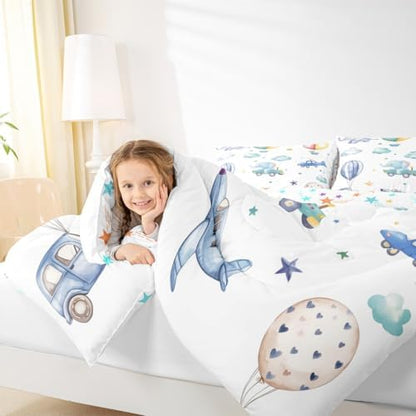 Erosebridal Colorful Hot Air Balloon Queen Comforter Set, Cute Airplane Aircraft Bedding Set for Boys Kids Teens Adults Girls Bedroom, Cartoon Car Lovely Heart Comforter, Star Print Quilt