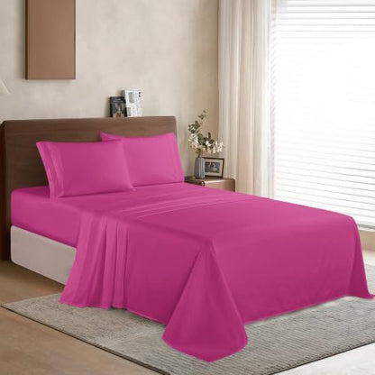 Elegant Comfort Luxury Soft 1500 Premier Egyptian 4-Piece Premium Hotel Quality Wrinkle Resistant Coziest Bedding Set, All Around Elastic Fitted Sheet, Deep Pocket up to 16inch, Queen, Hot Pink