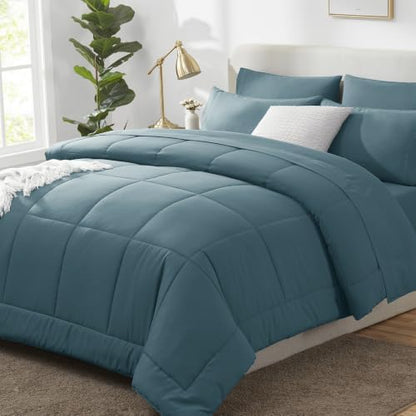 CozyLux Full Size Comforter Sets Mineral Blue - 7 Pieces Bed in a Bag