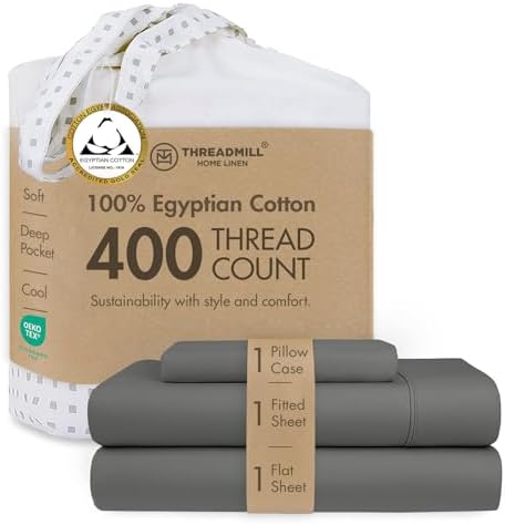 Threadmill 400TC Egyptian Cotton Twin XL Sheet Set, Sateen, Dark Grey
