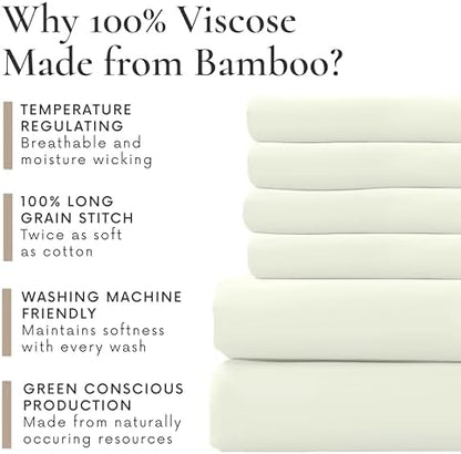 Bamboo Bay 6 Piece King Size Sheet Set, 100% Viscose Made from Bamboo, Breathable, Ultra Soft Cooling Bed Sheets for Hot Sleepers, Beddings with Deep Pockets Fit 16" Mattress, Ivory